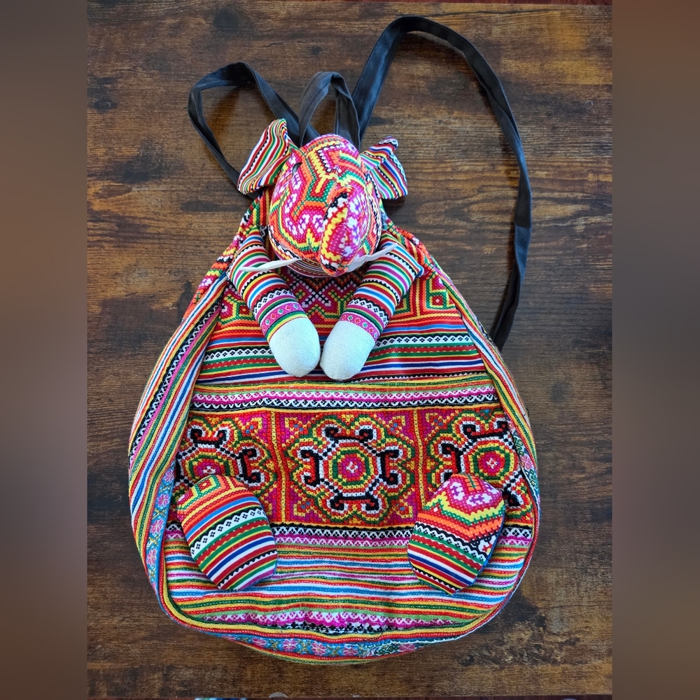 Colorful Patterned Elephant Shaped  Backpack From Thailand